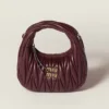 Miu Miu Women Wander Matelassé Nappa Leather Hobo Mini-Bag-Burgundy 5BP078