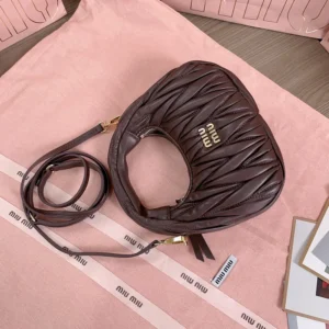 Miu Miu Women Wander Matelassé Nappa Leather Hobo Mini-Bag-Burgundy 5BP078