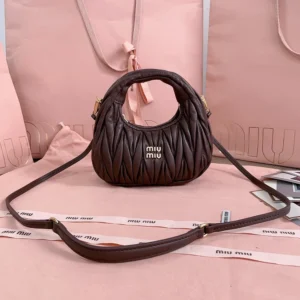 Miu Miu Women Wander Matelassé Nappa Leather Hobo Mini-Bag-Burgundy 5BP078
