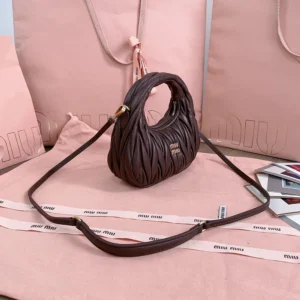 Miu Miu Women Wander Matelassé Nappa Leather Hobo Mini-Bag-Burgundy 5BP078