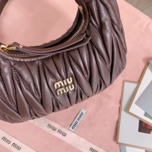 Miu Miu Women Wander Matelassé Nappa Leather Hobo Mini-Bag-Burgundy 5BP078