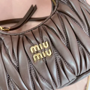 Miu Miu Women Wander Matelassé Nappa Leather Hobo Mini-Bag-Burgundy 5BP078