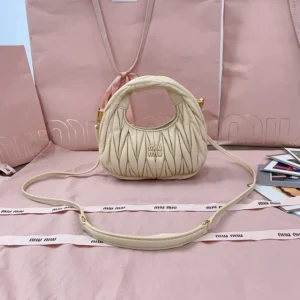 Miu Miu Women Wander Matelassé Nappa Leather Hobo Mini-Bag-Light Yellow 5BP078