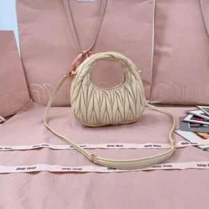 Miu Miu Women Wander Matelassé Nappa Leather Hobo Mini-Bag-Light Yellow 5BP078