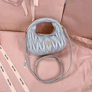 Miu Miu Women Wander Matelassé Nappa Leather Hobo Mini-Bag-Powder Blue