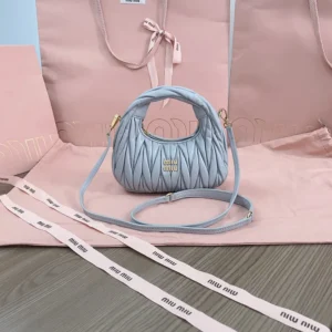 Miu Miu Women Wander Matelassé Nappa Leather Hobo Mini-Bag-Powder Blue