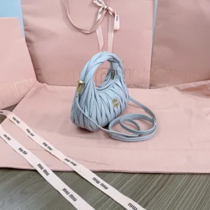 Miu Miu Women Wander Matelassé Nappa Leather Hobo Mini-Bag-Powder Blue