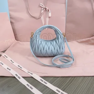 Miu Miu Women Wander Matelassé Nappa Leather Hobo Mini-Bag-Powder Blue