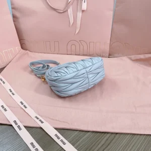 Miu Miu Women Wander Matelassé Nappa Leather Hobo Mini-Bag-Powder Blue