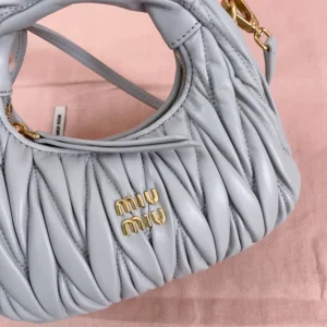 Miu Miu Women Wander Matelassé Nappa Leather Hobo Mini-Bag-Powder Blue