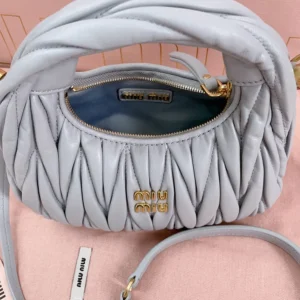 Miu Miu Women Wander Matelassé Nappa Leather Hobo Mini-Bag-Powder Blue