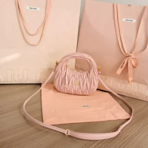 Miu Miu Women Wander Matelassé Nappa Leather Hobo Mini-Bag-Powder Pink