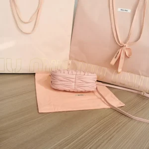 Miu Miu Women Wander Matelassé Nappa Leather Hobo Mini-Bag-Powder Pink