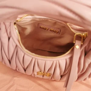 Miu Miu Women Wander Matelassé Nappa Leather Hobo Mini-Bag-Powder Pink