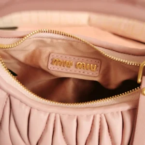 Miu Miu Women Wander Matelassé Nappa Leather Hobo Mini-Bag-Powder Pink