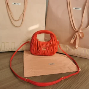 Miu Miu Women Wander Matelassé Nappa Leather Hobo Mini-Bag-Red 5BP078