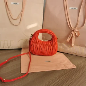 Miu Miu Women Wander Matelassé Nappa Leather Hobo Mini-Bag-Red 5BP078