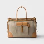 Prada Unisex Bonnie Linen and Leather Tote Bag 2VG128P0EF032T