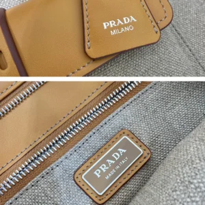 Prada Unisex Bonnie Linen and Leather Tote Bag 2VG128P0EF032T