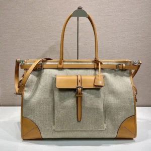Prada Unisex Bonnie Linen and Leather Tote Bag 2VG128P0EF032T