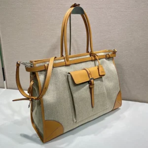 Prada Unisex Bonnie Linen and Leather Tote Bag 2VG128P0EF032T