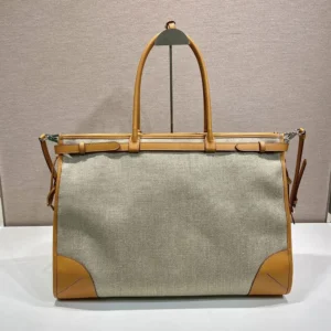 Prada Unisex Bonnie Linen and Leather Tote Bag 2VG128P0EF032T
