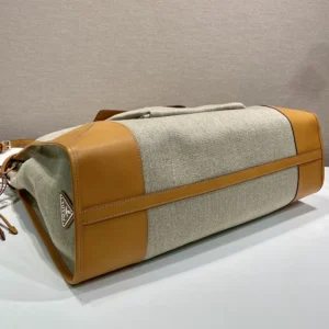 Prada Unisex Bonnie Linen and Leather Tote Bag 2VG128P0EF032T
