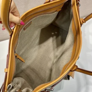 Prada Unisex Bonnie Linen and Leather Tote Bag 2VG128P0EF032T