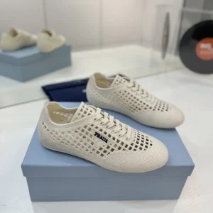 Prada Unisex Collapse Crochet Laced Sneakers-White 1E360O2F46