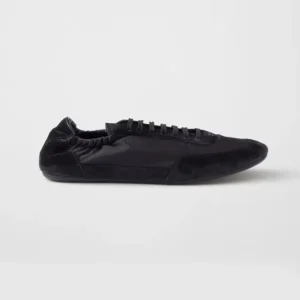 Prada Unisex Collapse Re-Nylon and Suede Elasticized Sneakers-Black
