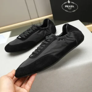 Prada Unisex Collapse Re-Nylon and Suede Elasticized Sneakers-Black
