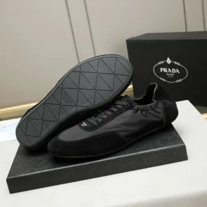 Prada Unisex Collapse Re-Nylon and Suede Elasticized Sneakers-Black
