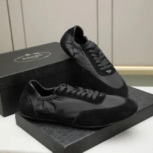 Prada Unisex Collapse Re-Nylon and Suede Elasticized Sneakers-Black