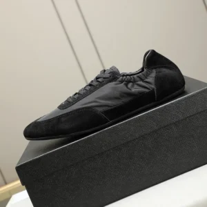 Prada Unisex Collapse Re-Nylon and Suede Elasticized Sneakers-Black