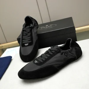 Prada Unisex Collapse Re-Nylon and Suede Elasticized Sneakers-Black