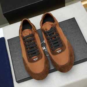 Prada Unisex Collapse Re-Nylon and Suede Elasticized Sneakers-Brown 2EG479D7C