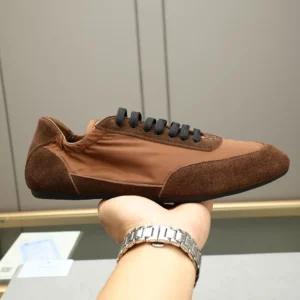 Prada Unisex Collapse Re-Nylon and Suede Elasticized Sneakers-Brown 2EG479D7C