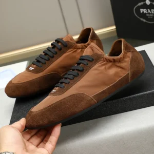 Prada Unisex Collapse Re-Nylon and Suede Elasticized Sneakers-Brown 2EG479D7C