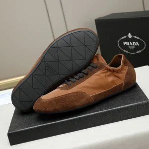 Prada Unisex Collapse Re-Nylon and Suede Elasticized Sneakers-Brown 2EG479D7C