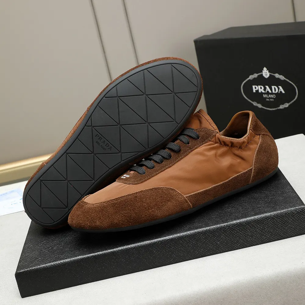 Prada Unisex Collapse Re-Nylon and Suede Elasticized Sneakers-Brown 2EG479D7C 10 Prada Unisex Collapse Re-Nylon and Suede Elasticized Sneakers-Brown 2EG479D7C