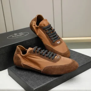 Prada Unisex Collapse Re-Nylon and Suede Elasticized Sneakers-Brown 2EG479D7C