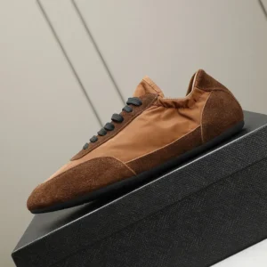 Prada Unisex Collapse Re-Nylon and Suede Elasticized Sneakers-Brown 2EG479D7C