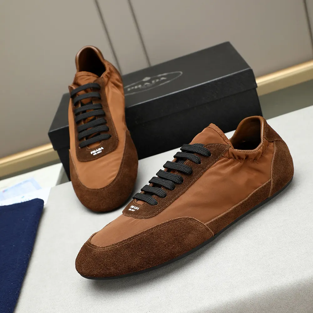 Prada Unisex Collapse Re-Nylon and Suede Elasticized Sneakers-Brown 2EG479D7C 4 Prada Unisex Collapse Re-Nylon and Suede Elasticized Sneakers-Brown 2EG479D7C
