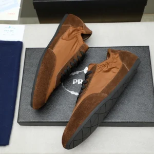 Prada Unisex Collapse Re-Nylon and Suede Elasticized Sneakers-Brown 2EG479D7C