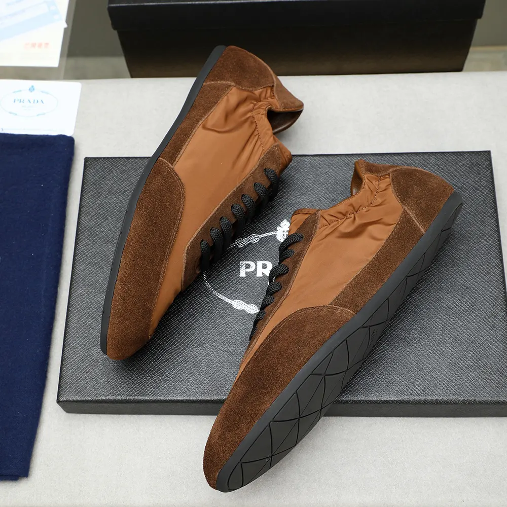 Prada Unisex Collapse Re-Nylon and Suede Elasticized Sneakers-Brown 2EG479D7C 6 Prada Unisex Collapse Re-Nylon and Suede Elasticized Sneakers-Brown 2EG479D7C