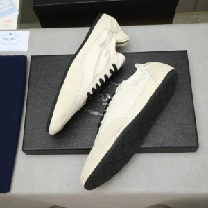 Prada Unisex Collapse Re-Nylon and Suede Elasticized Sneakers-Ivory