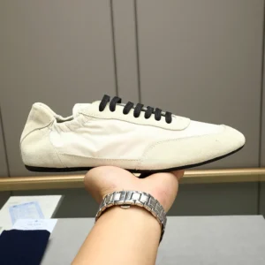 Prada Unisex Collapse Re-Nylon and Suede Elasticized Sneakers-Ivory