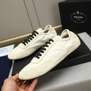 Prada Unisex Collapse Re-Nylon and Suede Elasticized Sneakers-Ivory