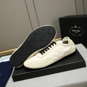 Prada Unisex Collapse Re-Nylon and Suede Elasticized Sneakers-Ivory