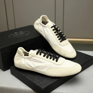 Prada Unisex Collapse Re-Nylon and Suede Elasticized Sneakers-Ivory